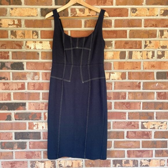 Anthropologie Maeve Sew it Seams Dark Blue Midi Dress 6 - Picture 2 of 10